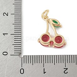 真鍮製マイクロパヴェキュービックジルコニアペンダント  さくらんぼのチャーム  丸カン付き  ゴールドカラー  15x12.5x4mm  穴：3.4mm&nbsp;KK-Z107-06G