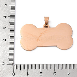 イオンプレーティング（IP）304ステンレスペンダント  鏡面研磨仕上げ  空白のスタンピングタグ  犬用の骨  ローズゴールド  22x40x1.8mm  穴：8.5mm&nbsp;STAS-I140-07B-RG