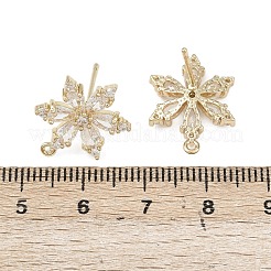 Flower Brass Micro Pave Clear Cubic Zirconia Stud Earring Findings&nbsp;KK-F921-09G