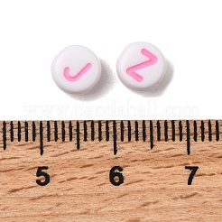 クラフトアクリルビーズ  水平穴  ランダムな頭文字を持つフラットラウンド  ミックスカラー  7x3mm  穴：1.6mm  約3950個/500g&nbsp;MACR-S299-045