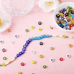 150個10色手作りのナザールボンジュウランプワークビーズ  花  ミックスカラー  6~7x6~7.5x3mm  穴：0.7mm  15個/カラー&nbsp;LAMP-SZ0001-17