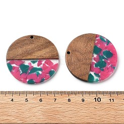 樹脂とクルミのペンダント  フラットラウンド  濃いピンク  38x2.5mm  穴：2mm&nbsp;FIND-R051-05D