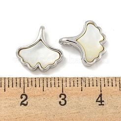 天然貝と真鍮の銀杏の葉のチャーム  プラチナ  13x12.5x4mm  穴：2.5x2mm&nbsp;KK-P275-06P
