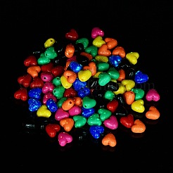 不透明＆蓄光アクリルビーズ  ハート  ミックスカラー  9.5x10.5x7mm  穴：1.8mm  約1136個/500g&nbsp;OACR-A027-16