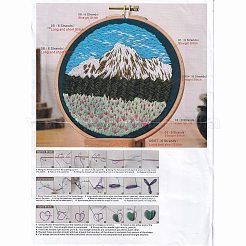DIYの花と山の刺繍キット  模造竹フレームを含む  鉄製ピン  布  カラフルな糸  グリーン  213x201x9.5mm  内径：183mm&nbsp;DIY-O021-12B