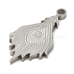 変色しない304ステンレススチールペンダント  孔雀の羽のチャーム  ステンレス鋼色  27x14x2mm  穴：2mm&nbsp;STAS-D018-01P