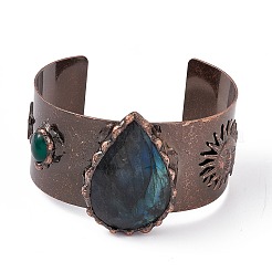 Natural Labradorite Open Cuff Bangles&nbsp;BJEW-A130-01