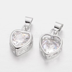Heart Brass Cubic Zirconia Charms&nbsp;ZIRC-O023-14