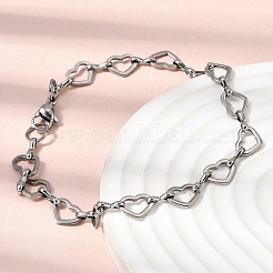 304ステンレススチール製ハートリンクチェーンブレスレット＆ネックレスジュエリーセット  カニカン付き  ステンレス鋼色  610mm&nbsp;SJEW-L199-13P