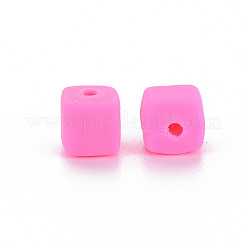 手作り樹脂粘土ビーズ連売り  キューブ  濃いピンク  6x6x6mm  穴：1.2mm  約62個/連  14.84インチ〜15.75インチ（37.7cm〜40cm）&nbsp;X-CLAY-T020-09A
