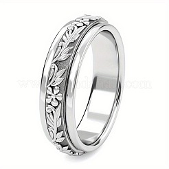 女性用レトロ真鍮指輪  エンボス加工の花柄  プラチナ  usサイズ9（18.9mm）&nbsp;FS-WGFF21C-04