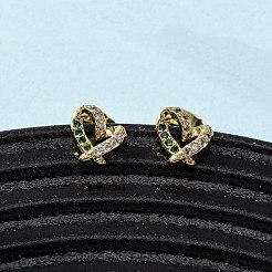 Brass Micro Pave Cubic Zirconia Heart Stud Earrings&nbsp;EJEW-K267-27G