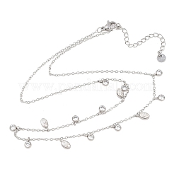 304 Stainless Steel Pave Clear Cubic Zirconia Oval Flat Round Tassel Bib Necklaces for Women&nbsp;NJEW-T020-01P