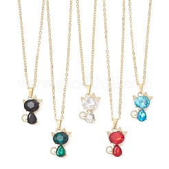 Alloy Glass Cute Cat Pendant Brass Cable Chain Necklaces for Women&nbsp;NJEW-JN06028