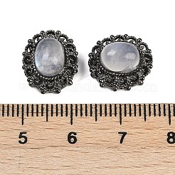 真鍮パヴェ天然レインボームーンストーンオーバルマルチ連リンク  ラックめっき  ガンメタ色  13x12x8mm  穴：1.6mm&nbsp;G-C172-06B