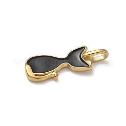 304ステンレスペンダント  猫の形  エナメル  ゴールドカラー  丸カン付き  ブラック  25x9x4.5mm  穴：4x3mm&nbsp;STAS-H243-01B-G01