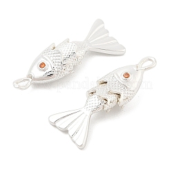 真鍮マイクロパヴェクリアキュービックジルコニアペンダント  魚のチャーム  銀  22x9x5mm  穴：1mm&nbsp;KK-C080-02A-S