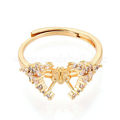 Flower Brass Micro Pave Cubic Zirconia Cup Peg Ring Settings&nbsp;KK-T076-09G
