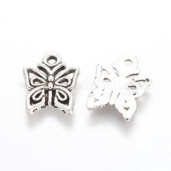 合金のチベット風チャーム  鉛フリー＆カドミウムフリー  アンティークシルバー  蝶  15x12.5x2mm  穴：2mm&nbsp;X-TIBEP-A890-AS-LF