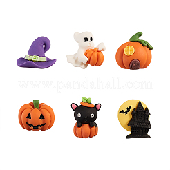 30本6スタイル樹脂カボションハロウィンテーマ  イヤリング＆ボビーピンアクセサリーのDIY  幽霊とカボチャと帽子とお化け屋敷/お城と猫  ミックスカラー  5個/スタイル&nbsp;RESI-CJ0001-194