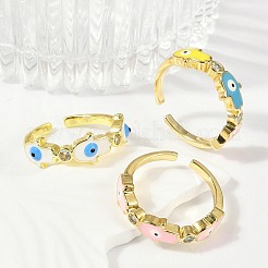 Brass Micro Pave Clear Cubic Zirconia Enamel Cuff Rings for Women&nbsp;RJEW-L113-038G