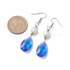 Glass Teardrop & Natural Pearl Dangle Earrings&nbsp;EJEW-JE05725