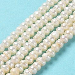 天然養殖淡水パールビーズ連売り  グレード2 A  ロンデル  パパイヤホイップ  5~6x3~4mm  穴：0.5mm  約101個/連  15.47インチ（39.3cm）&nbsp;PEAR-J007-61