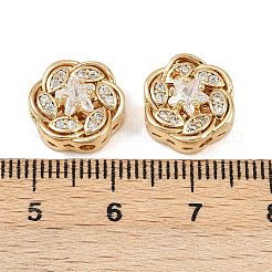 真鍮製マイクロパヴェキュービックジルコニアビーズ  カドミウムフリー＆ニッケルフリー＆鉛フリー  花  18KGP本金メッキ  12x12.5x7mm  穴：1.8mm&nbsp;KK-F906-03G