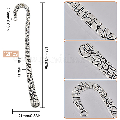 チベットスタイルの合金ブックマーク金具（穴付き）12個  花  アンティークシルバー  125x21x2.5mm  穴：2.3mm&nbsp;PALLOY-SC0004-31