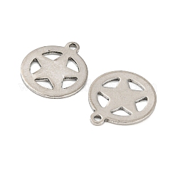 変色しない201ステンレススチールチャーム  スターチャーム付きフラットラウンド  ステンレス鋼色  14x12x0.8mm  穴：1.2mm&nbsp;STAS-Z049-02P
