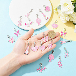 20Pcs 10 Styles Breast Cancer Awareness Alloy Enamel Pendant Decorations&nbsp;HJEW-YW00261