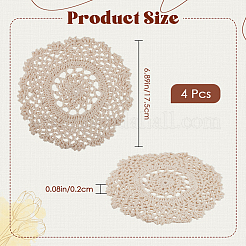 手作りコットンレースカップコースター  かぎ針カップマット  花  ビスク  170~180x2mm  4個/袋&nbsp;AJEW-GF0008-84B