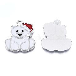 クマの合金エナメルペンダント  クリスマステーマ  乳白色  25x22x2mm  穴：2mm&nbsp;ENAM-R041-33