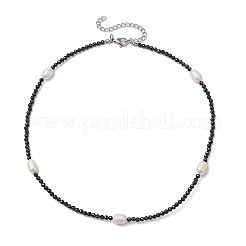 3mm Faceted Round Natural Black Spinel & Natural Cultured Freshwater Pearl Beaded Necklaces for Women&nbsp;NJEW-JN05108