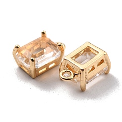 ラックメッキ真鍮ガラスチャーム  長持ちメッキ  長方形  18KGP本金メッキ  12.5x8x6.5mm  穴：1.5mm&nbsp;KK-D070-04G