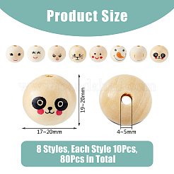 80Pcs 8 Styles Printed Wood European Beads&nbsp;WOOD-DC0001-07