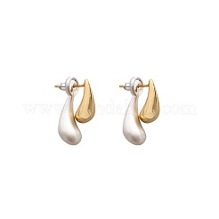 Brass Two Tone Teardrop Dangle Stud Earrings&nbsp;FS-WG19080-01