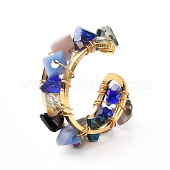 Glass Chip Beads Cuff Ring for Teen Girl Women&nbsp;RJEW-JR00398