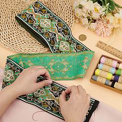 7m エスニック風刺繍花ポリエステルリボン  洋服アクセサリー  ダークターコイズ  4インチ（100~102mm）  約7.66ヤード（7m）/ pc&nbsp;OCOR-WH0078-236