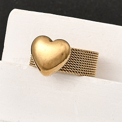 女性用304ステンレススチール指輪  ハート  18KGP本金メッキ  13x12.5mm  内径：18.2mm&nbsp;RJEW-K258-11G