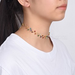 ガラスビーズのネックレス  真鍮のカニカンと鉄のツイストチェーン付き  ゴールドカラー  カラフル  12.7インチ（32.5cm）  11mm&nbsp;NJEW-JN02499