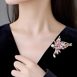 バックパックの服のための蝶の合金ラインストーンブローチ  模造真珠ビーズ  インディアンサイアム  62x55mm&nbsp;PW-WGFD049-02