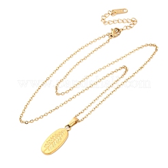 Oval with Pine Tree 304 Stainless Steel Pendant Necklaces&nbsp;NJEW-H059-24G
