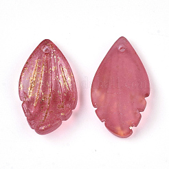 透明スプレー塗装ガラスペンダント  グリッターパウダー付き  艶消し  葉  クリムゾン  18.5x10x4mm  穴：1mm&nbsp;GLAA-T017-03B-A05