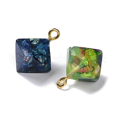 エポキシ樹脂で染めた合成インペリアルジャスパーペンダント  金色の真鍮ループ  混合図形  19~21x13~14x13.5~17mm  穴：2mm&nbsp;G-P529-01G