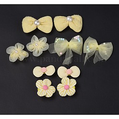 5 ペア 5 スタイルちょう結び & フラワーポリエステルアリゲーターヘアクリップ  鉄ヘアアクセサリー  きいろ  66x45x19mm  1ペア/スタイル&nbsp;PHAR-C012-01E