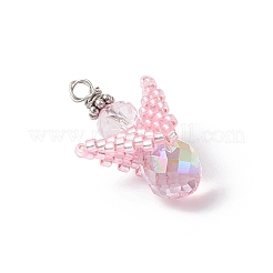 ガラスチャーム  天使  ガラスシードビーズと銅線付き  多面カット  ピンク  22.5x15x11mm  穴：1.6mm&nbsp;PALLOY-MZ00954-05