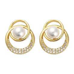Flat Round Brass Micro Pave Clear Cubic Zirconia Stud Earring Findings&nbsp;KK-D102-09G