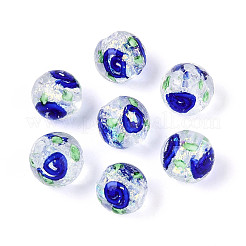 手作りのホイルランプワークビーズ連売り  バラの花の丸い  ダークブルー  10~11mm  穴：1~1.5mm  約40~41個/連  14.57~15.63''（37~39.7センチメートル）&nbsp;FOIL-T008-05F