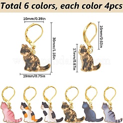 Cat 合金エナメルペンダントロッキングステッチマーカー  真鍮製フレンチフックピアスパーツ  ミックスカラー  3cm  24個/セット&nbsp;HJEW-SC00076